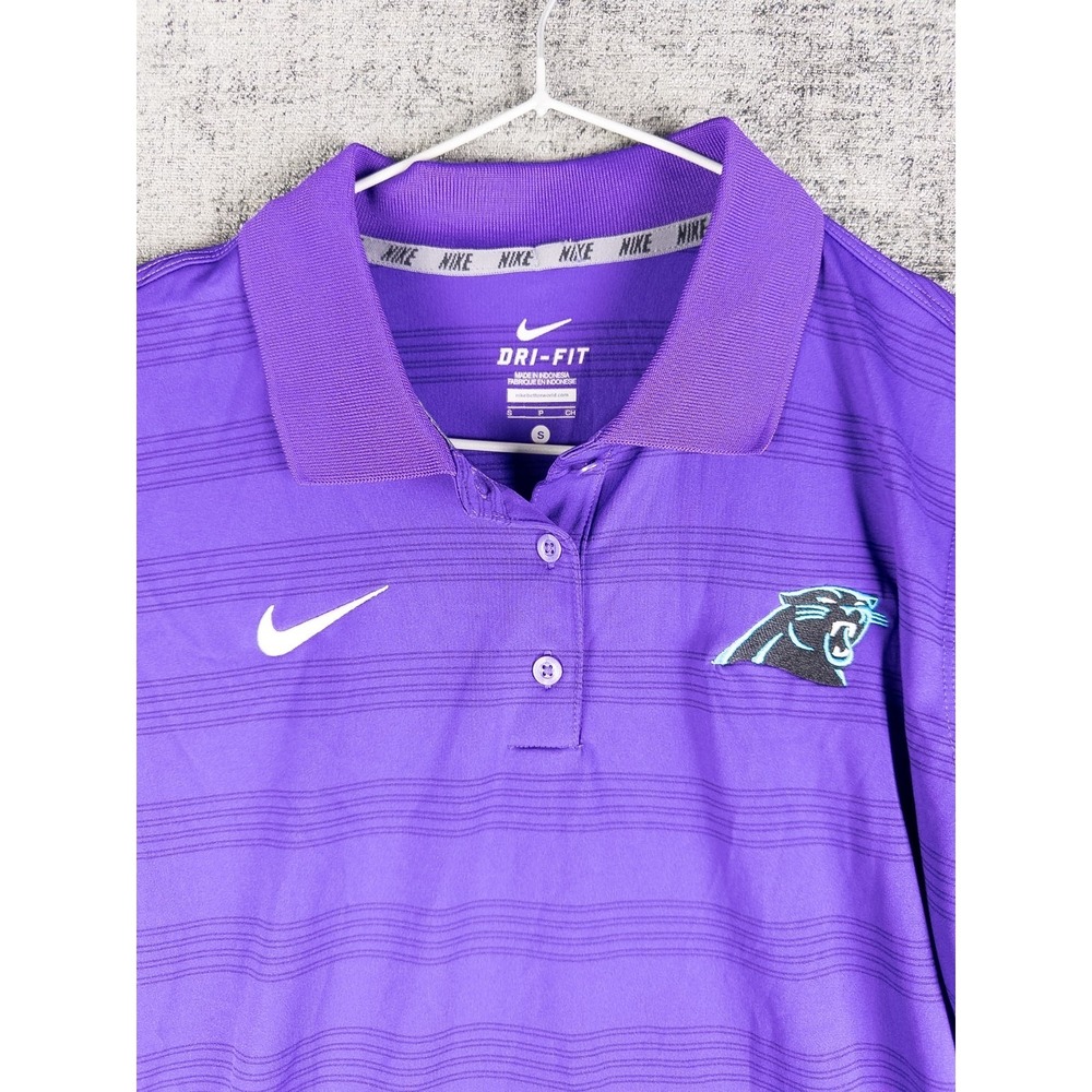 NEW Nike Dri Fit x Carolina Panthers NFL Golf Polo Shirt Womens S Purple Striped